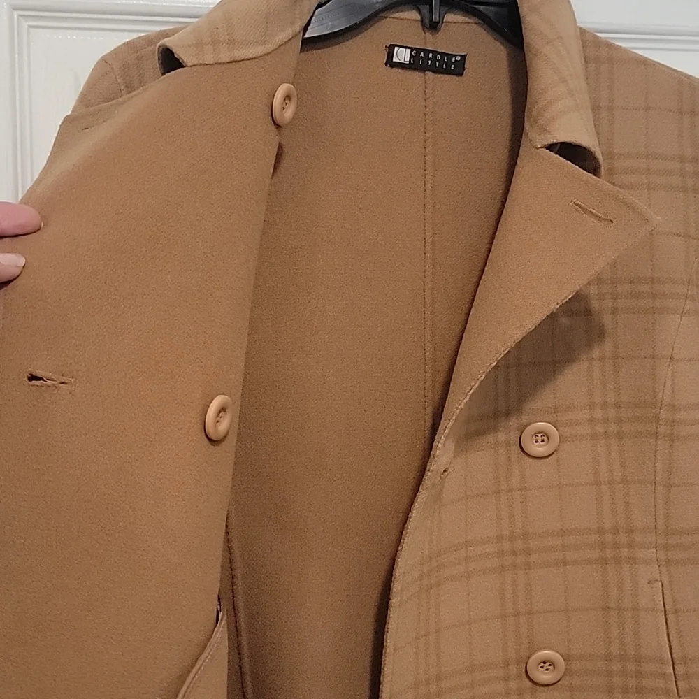 Carol Little szXS Double Breasted Wool Camel Plaid Jacket. BinG - Picture 6 of 9